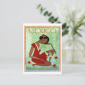 メキシコ、メキシコ伝統芸術、赤いドレスの少女 ポストカード (スタンド正面)
