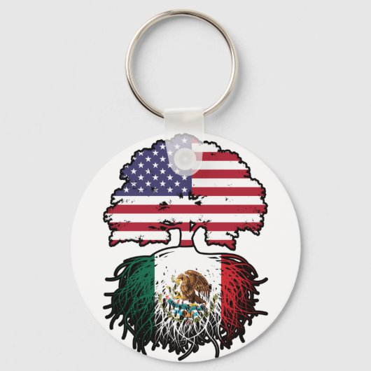 メキシコ・メキシコ・アメリカ合衆国ツリー・ルーツ国旗 キーホルダー (正面)