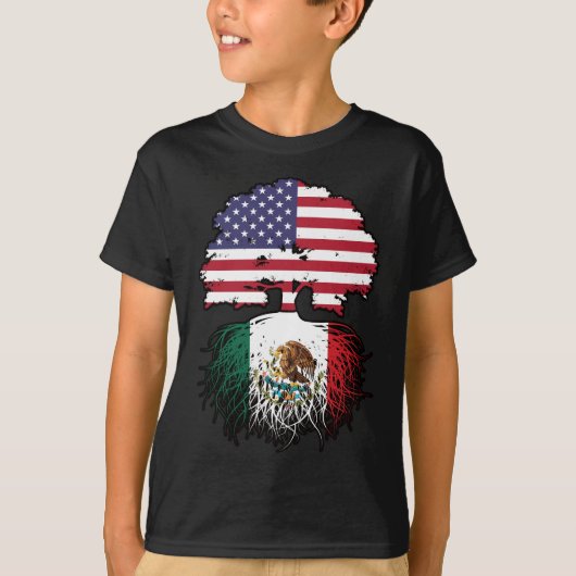 メキシコ・メキシコ・アメリカ合衆国ツリー・ルーツ国旗 Tシャツ (正面)