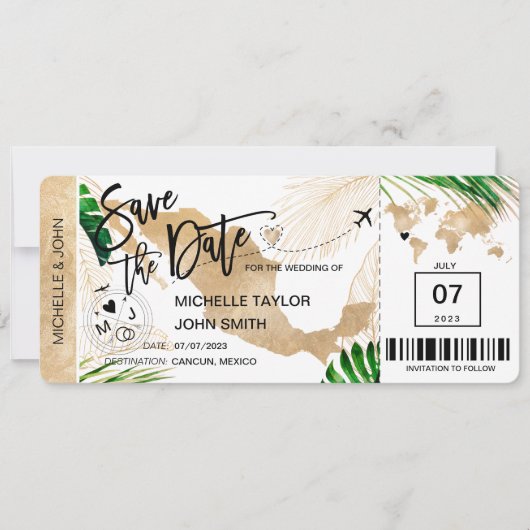 メキシコ 保存日 航空券 世界地図 招待状 (正面)