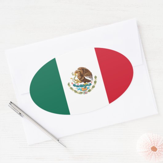 メキシコ*国旗のヨーロッパ・スタイル楕円ステッカー 楕円形シール (封筒)