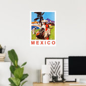 メキシコ、沿岸部にいるロバとメキシコ人男性 ポスター (ホームオフィス)