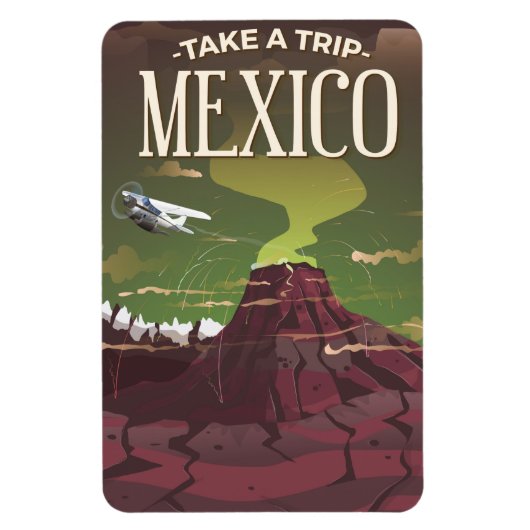 メキシコ 火山 ビンテージ 旅行 ポスター マグネット (縦)
