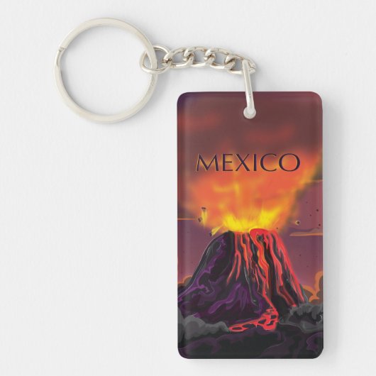 メキシコ 火山 旅行ポスター キーホルダー (正面)