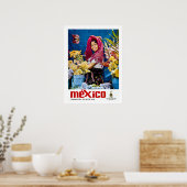 メキシコ、笑顔の花を持つ少女、ヴィンテージ、旅行 ポスター (キッチン)