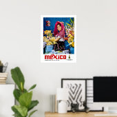 メキシコ、笑顔の花を持つ少女、ヴィンテージ、旅行 ポスター (ホームオフィス)