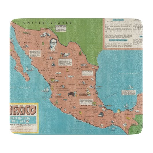 メキシコ-見出し焦点の掛け地図 カッティングボード (正面)