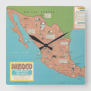 メキシコ-見出し焦点の掛け地図 スクエア壁時計