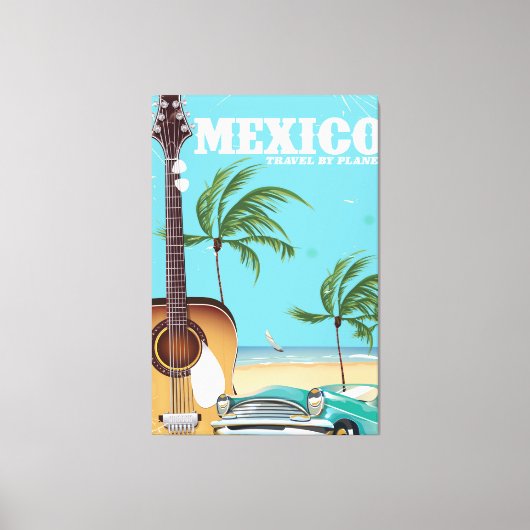 メキシコ - 飛行機で行く旅行ポスター キャンバスプリント (正面)