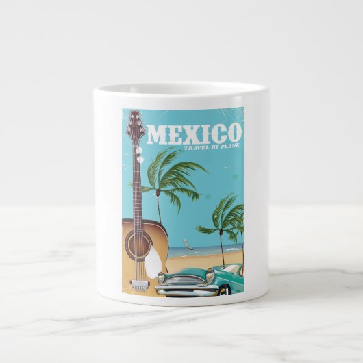 メキシコ - 飛行機で行く旅行ポスター ジャンボコーヒーマグカップ (正面)