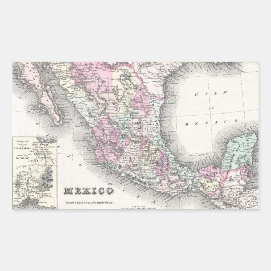 メキシコ(1855年)のヴィンテージの地図 長方形シール (正面)