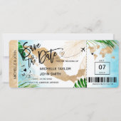 メキシコ Save the Date 搭乗券 世界地図 招待状 (正面)