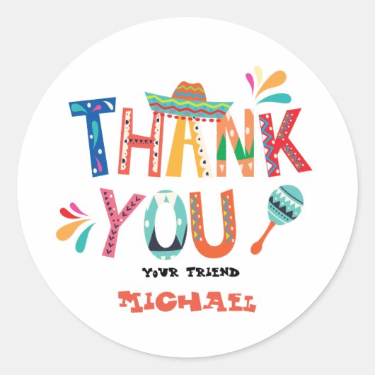 メキシコFIestaありがとうステッカー ラウンドシール (正面)