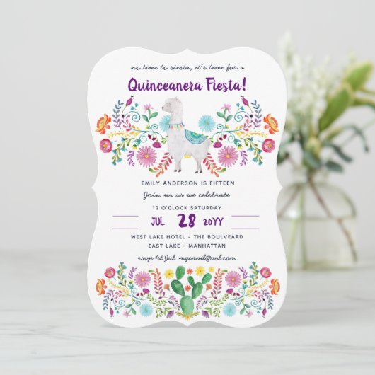 メキシコFIESTAキンセアニェラフォーク花ラマかわいい 招待状 (スタンド正面)