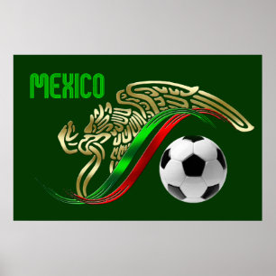 メキシコFutbolサッカーワシとスネークメキシコ国旗 ポスター
