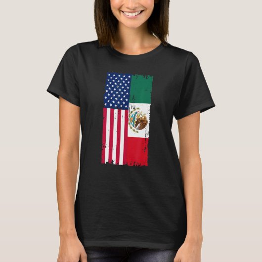 メキシコUSA国旗ハーフアメリカン半メキシコ愛国者 Tシャツ (正面)