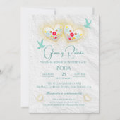 メキシスペインのコのパステルハート花鳩 招待状 (正面)