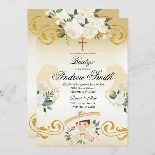 メキシスペインのコバプテスチャロ金ゴールド招待状 招待状 (正面/裏面)