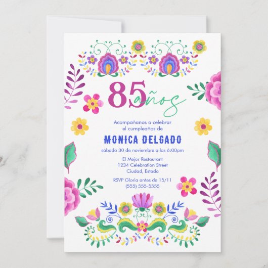 メキシスペインのコフィエスタフローラ85th誕生日パーティー 招待状 (正面)