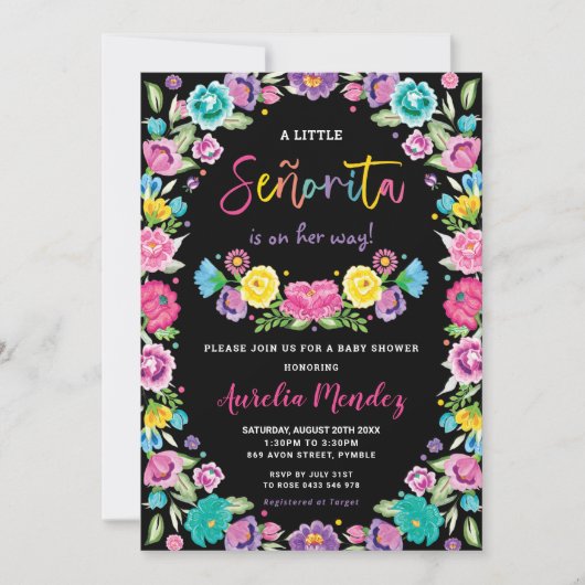 メキシスペインのコフローラフィエスタベビーシャワーガール 招待状 (正面)