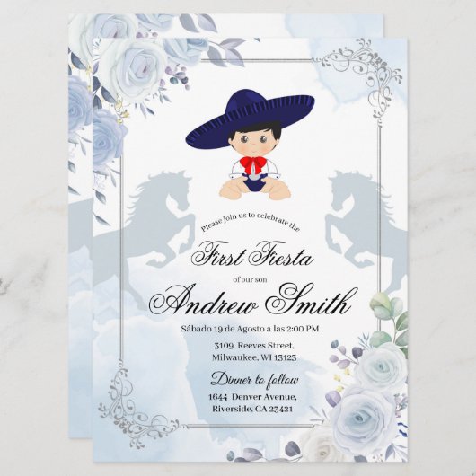 メキシスペインのコ初の最高級ブルーチャロ 招待状 (正面/裏面)