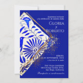 メキシスペインのコ結婚のタラベラブルーエレガント 招待状 (正面)