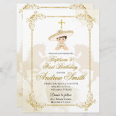 メキシスペインのコ金ゴールドシャルロバプテスマ&誕生日 招待状 (正面/裏面)