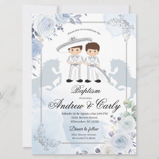 メキシスペインのコ銀ツイン・チャロ・バプテスマ 招待状 (正面)