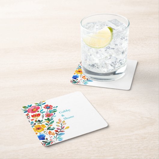 メキシパーソナライズされたコフローラ スクエアペーパーコースター (インサイチュ)