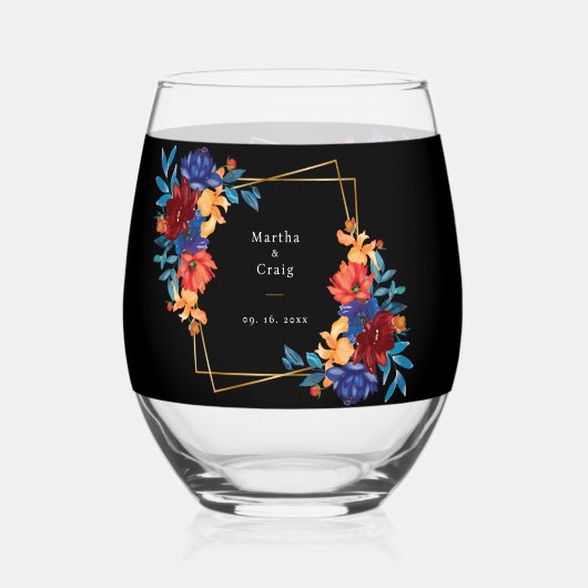 メキシモダンコのフェスタ結婚フラワーの黒 ステムなしワイングラス (正面)