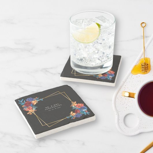 メキシモダンコフィエスタフラワーブラック結婚ズ ストーンコースター