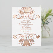 メキシモダンコフォークフローラ結婚の圧迫 箔招待状 (立ち正面)