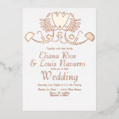 メキシモダンコフォークフローラ結婚ハート圧縮 箔招待状 (正面)