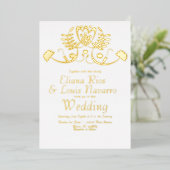 メキシモダンコフォーク花模様結婚ズ・プレス   箔招待状 (立ち正面)