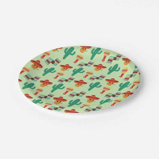 メキシ予測できなコのサボテンとソンブレロ模様 ペーパープレート (アングル)