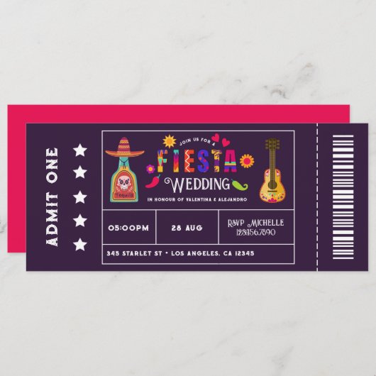 メキシ予測できなコフィエスタチケットスタイル結婚ズ 招待状 (正面/裏面)