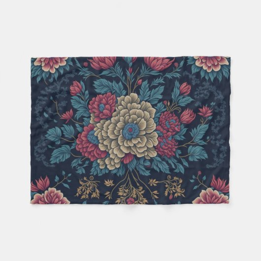 メキシ伝統的コ刺繍模様 フリースブランケット (正面(横))