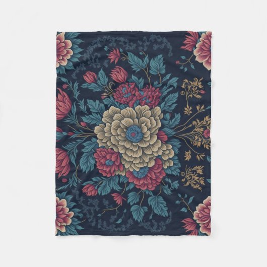 メキシ伝統的コ刺繍模様 フリースブランケット (正面)