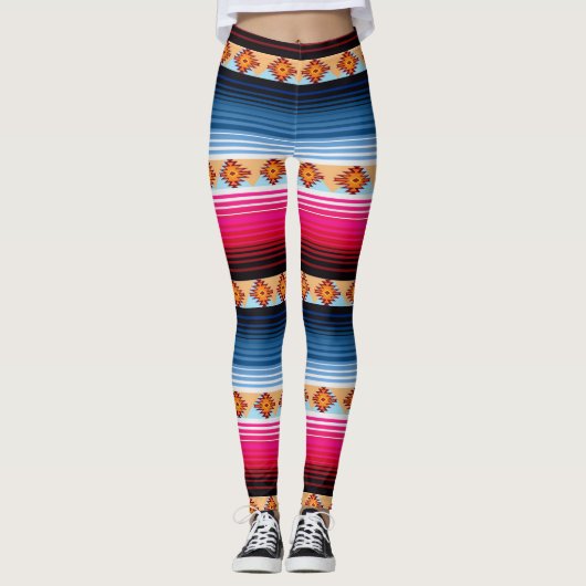 メキシ伝統的コ毛布ストライプのレギンス レギンス (正面)