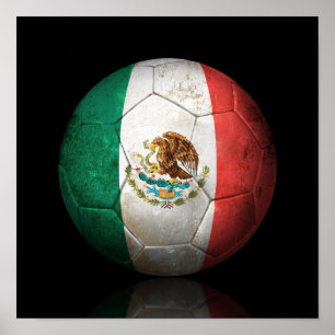 メキシ擦り切れたコ国旗のサッカーボール ポスター