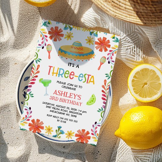 メキシ数々のコ色のフローラスレエスタの三番目の誕生日 招待状