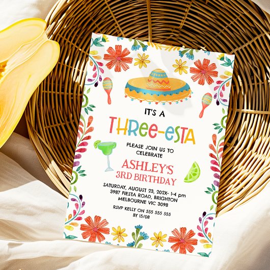 メキシ数々のコ色のフローラスレエスタの三番目の誕生日 招待状