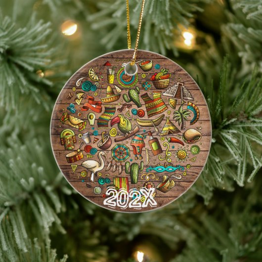 メキシ祝コ名前をカスタムするメッセージ年 セラミックオーナメント (ツリー)