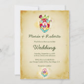 メキシ素朴コの解剖学的フローラ結婚ハート 招待状 (正面)