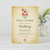 メキシ素朴コの解剖学的フローラ結婚ハート 招待状 (スタンド正面)