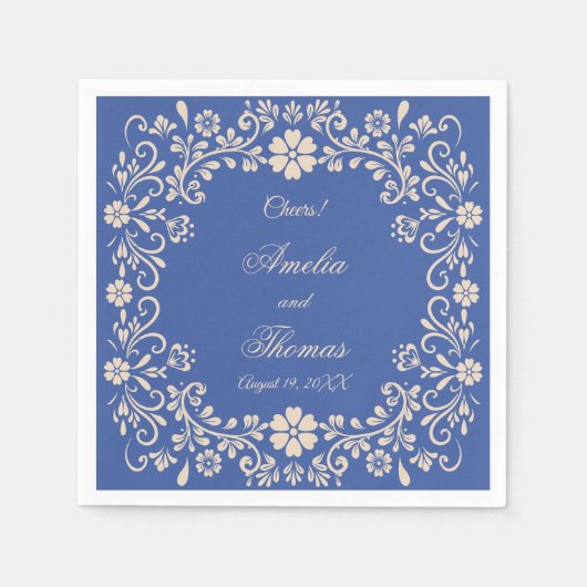 メキシ素朴コの青結婚い花 スタンダードカクテルナプキン (正面)