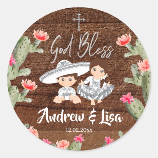 メキシ素朴コ銀のチャロ・ツイン・バプティスステッカー ラウンドシール (正面)