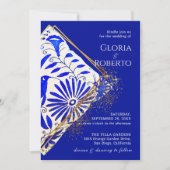 メキシ結婚コのタラベラブルーゴールデンエレガント 招待状 (正面)