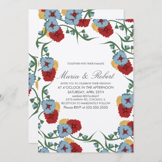 メキシ結婚コのテーマグリーンつる植物フローラ束 招待状 (正面/裏面)