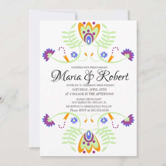 メキシ結婚コのフォークフローラ |結はっきりした婚 招待状 (正面)